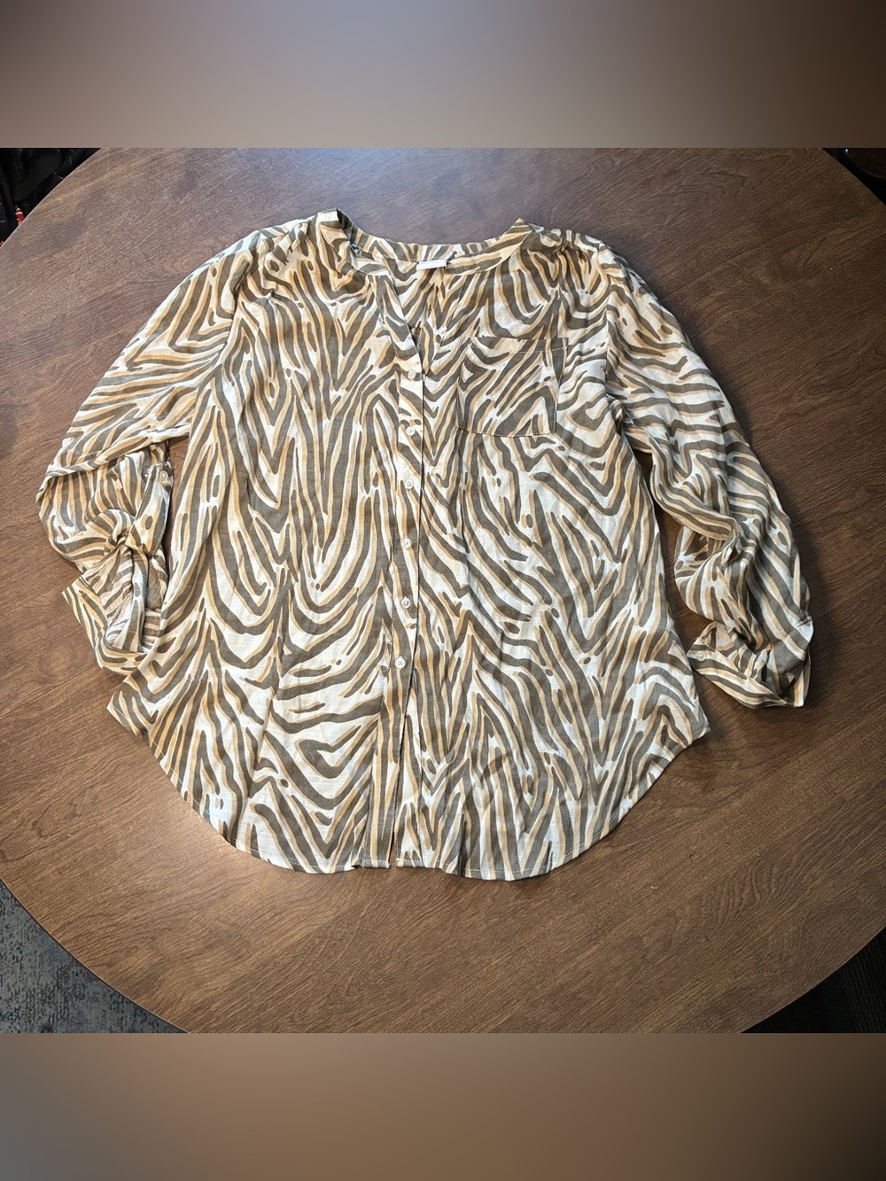 Zac & Rachel Beige and Brown Zebra-Print Button-Front Blouse